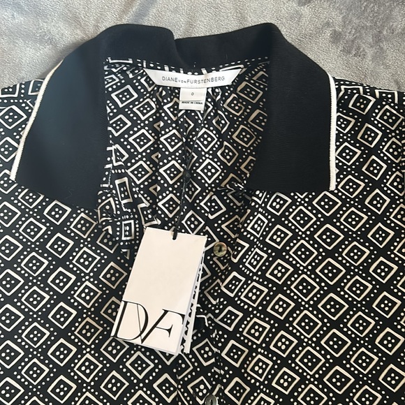 NWT Diane Von Furstenberg Samuel’s Silk Printed Shirtdress Black White Sz 0 - Picture 5 of 13